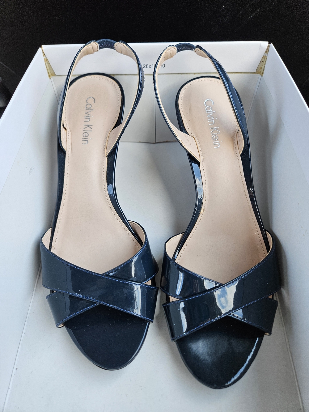Calvin Klein Women's Navy Patent Crisscross Slingback Sandal Heels